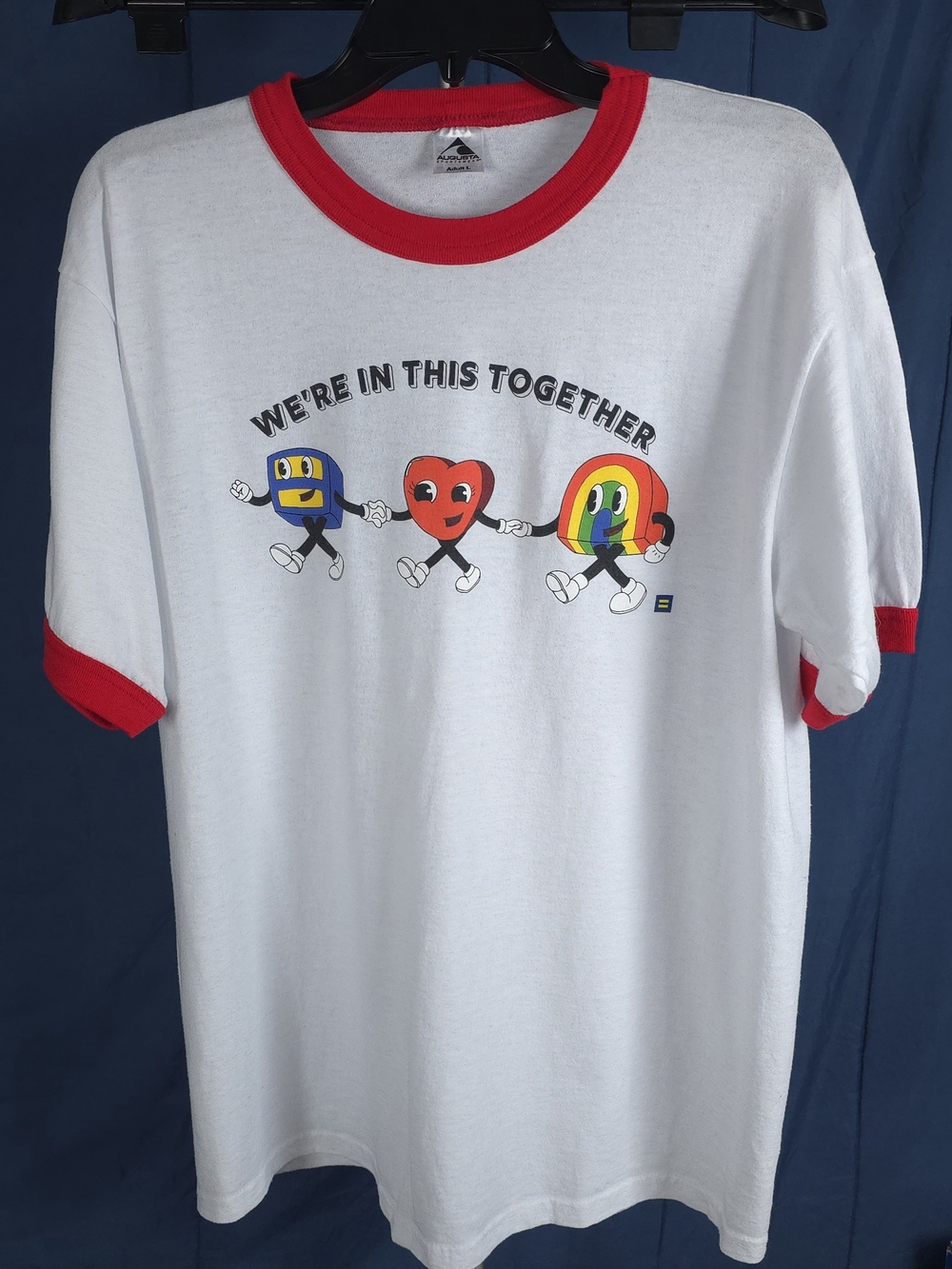 Augusta Sportswear Ringer T Shirt L White Red Retro We’re In This Together Tee